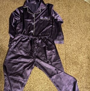 Women's Pajama Long Sleeve Set Satin Purple Size Small